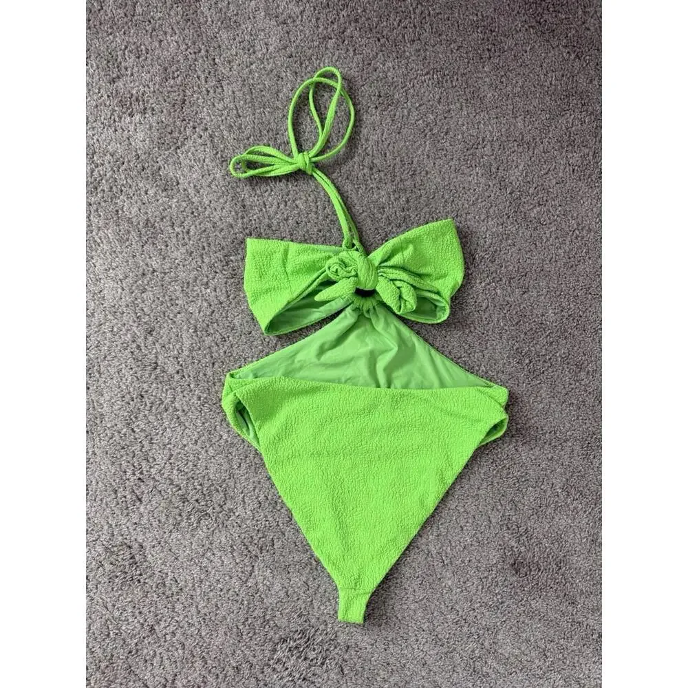 Mara‎ Hoffman Swimsuit Sz L Blanca Cutout One Piece Swimsuit Lime Green Textured